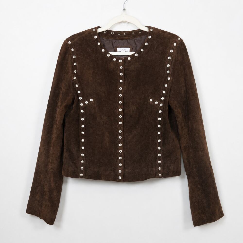 Cache Leather Suede Studded Jacket Brown Western Y2K Moto L